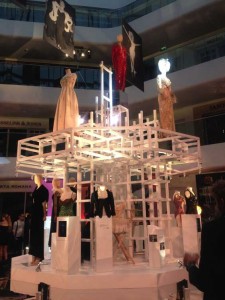 Pyramid of Marilyn Monroe costumes at the Private View of Julien’s Marilyn Monroe Auction, Chelsea Design Centre, London, December 2015 & below