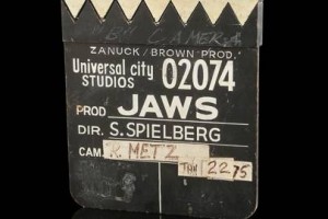 A unique wooden clapperboard used during the filming of Steven Spielberg’s 1976 film Jaws